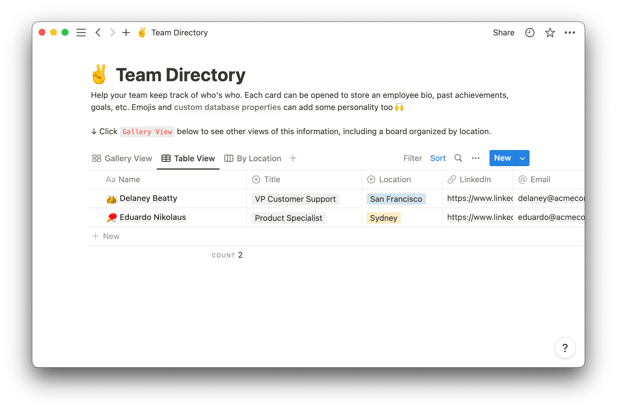 team directory template table view