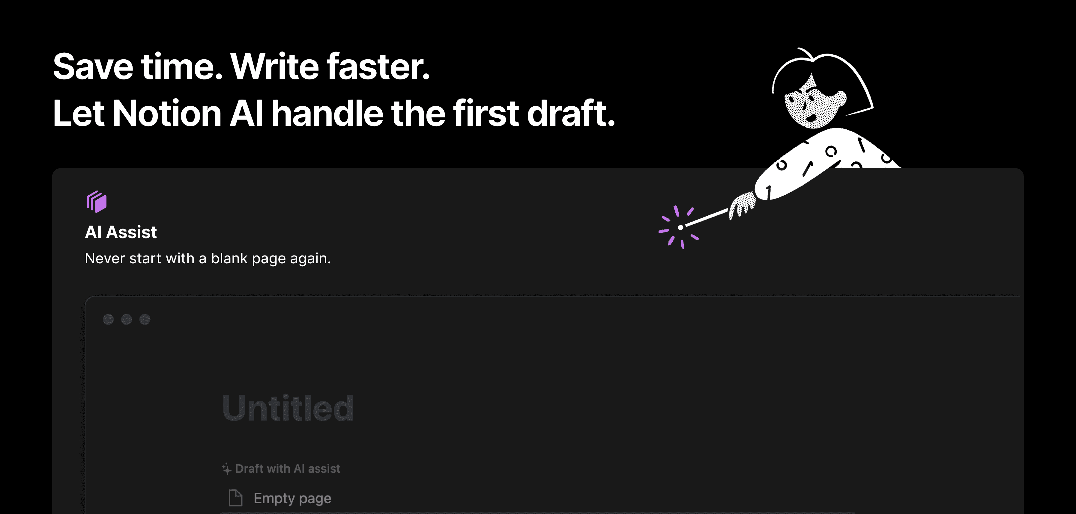 Das mittlere Banner der Landing Page für die Notion-KI im November 2022.