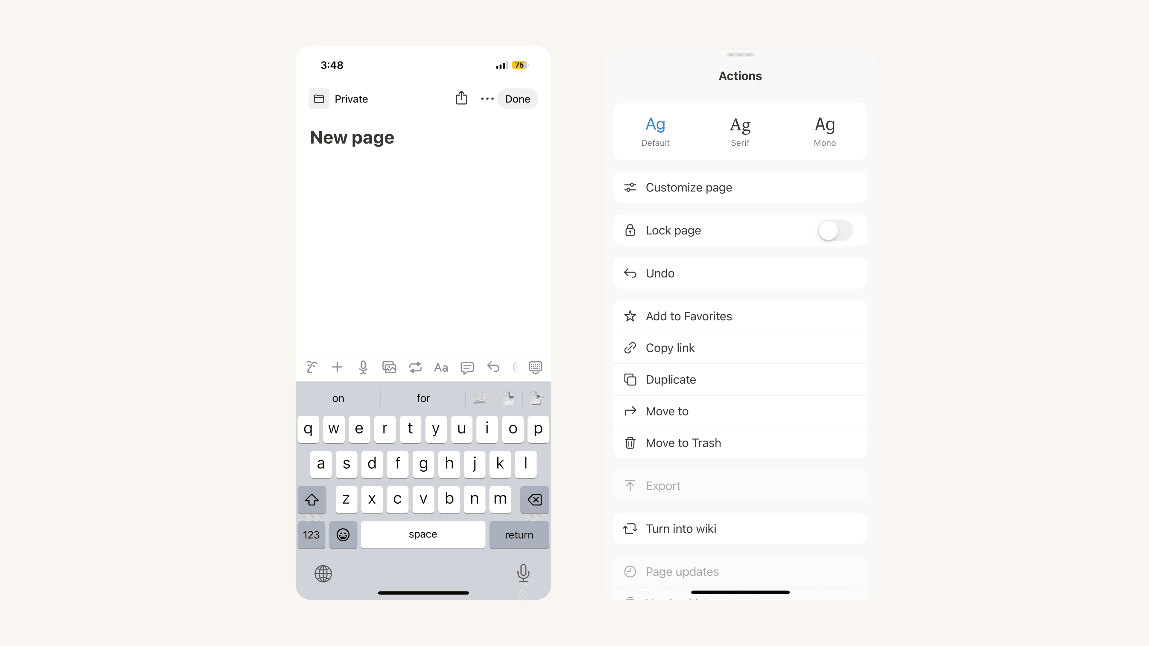 Das •••-Menü auf Mobilgeräten