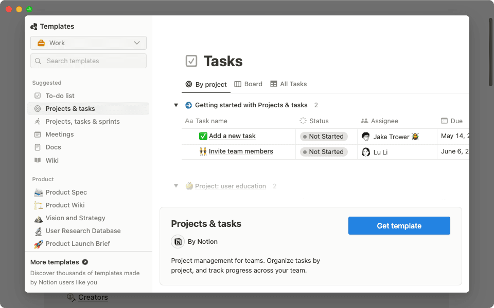 In-App-Vorlagengalerie
