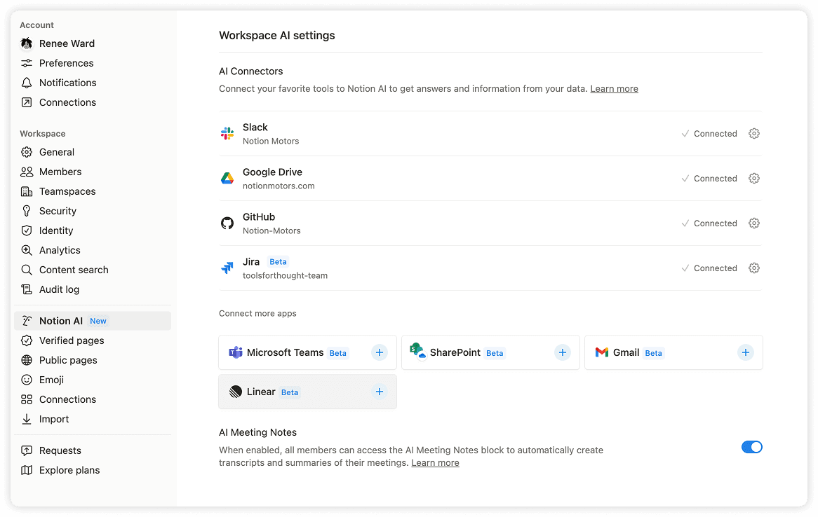 AI Connector settings