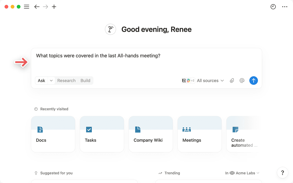 Die Suchleiste befindet sich auf deiner Notion-Startseite.