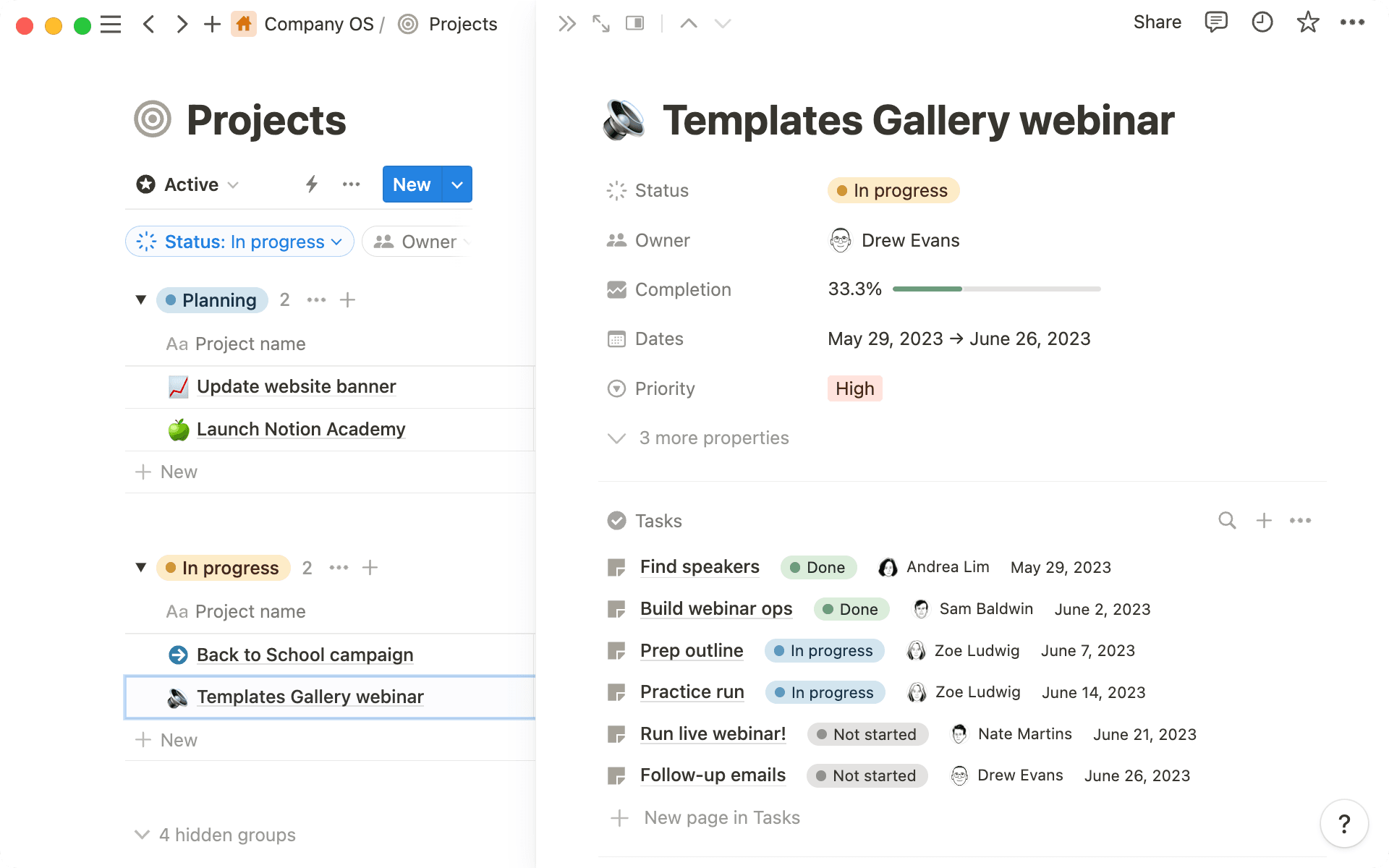 Alle Aufgaben sind mit übergeordneten Projekten verknüpft, sodass alles ganz einfach nachverfolgt werden kann.