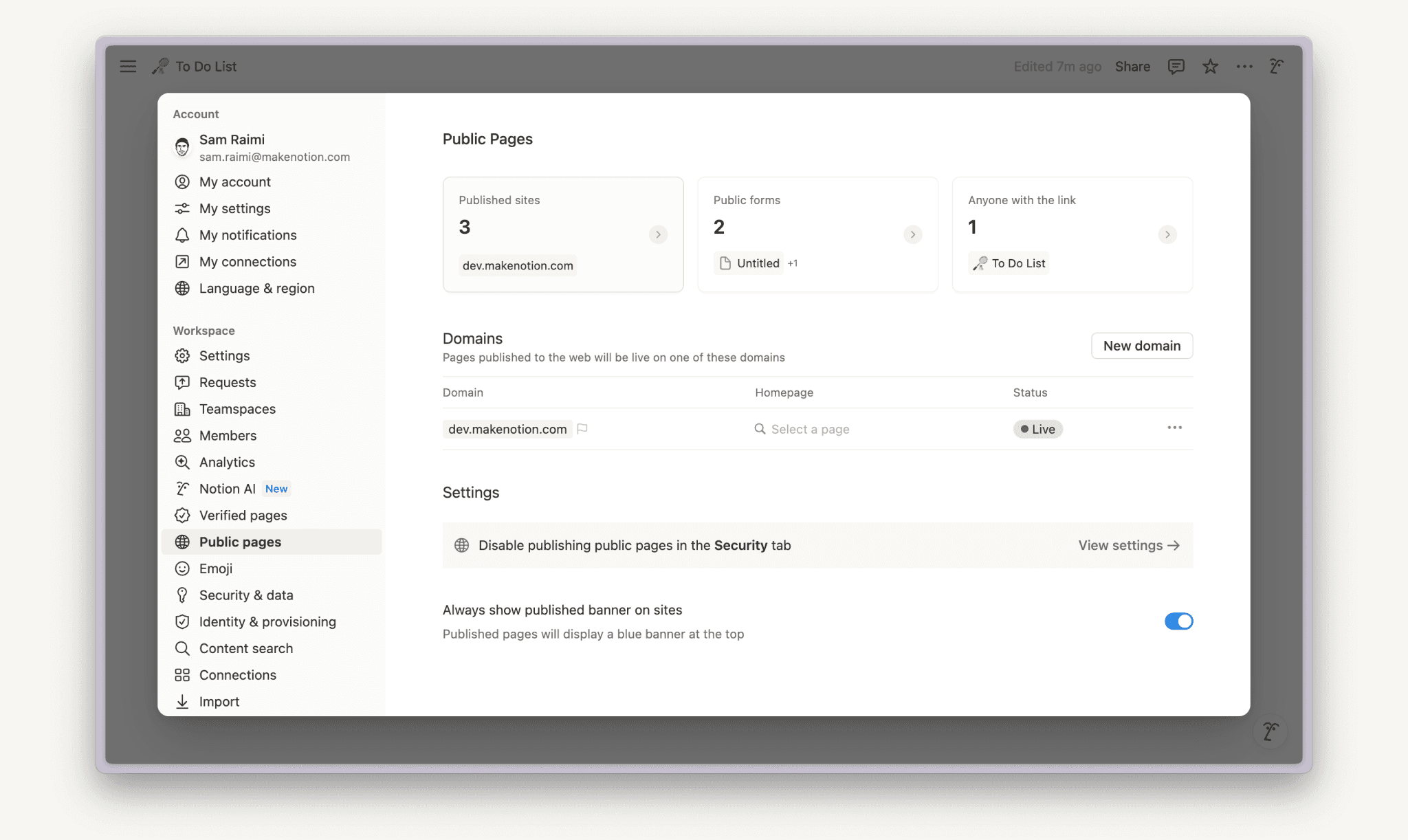 hc: Verwalte deine veröffentlichten Websites