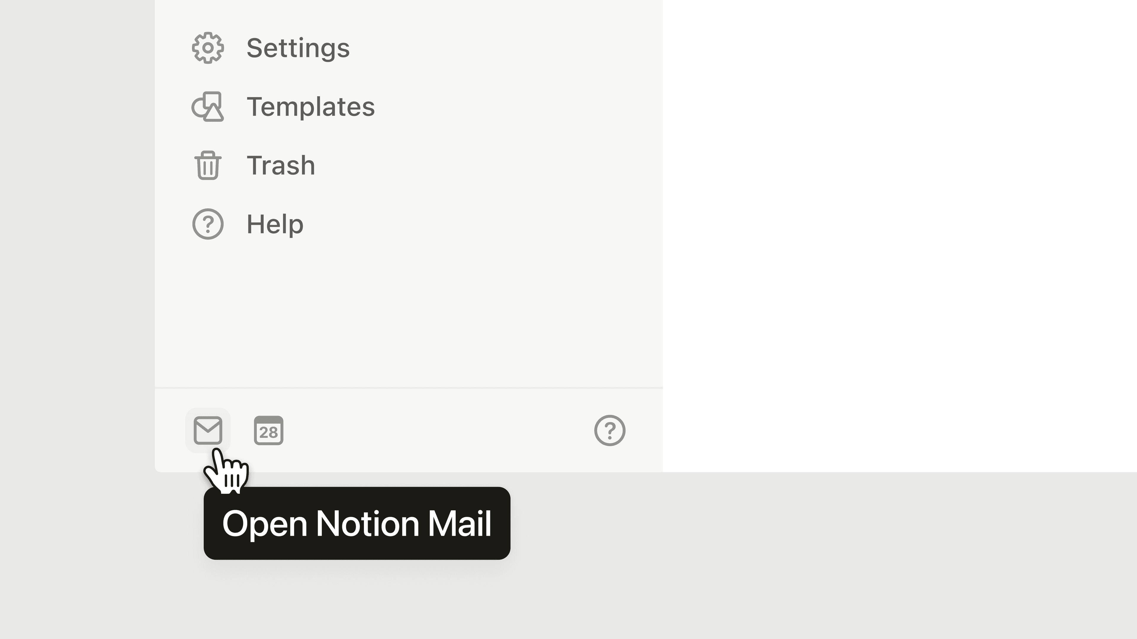 hc: Notion Mail Einstiegspunkt in der Seitenleiste