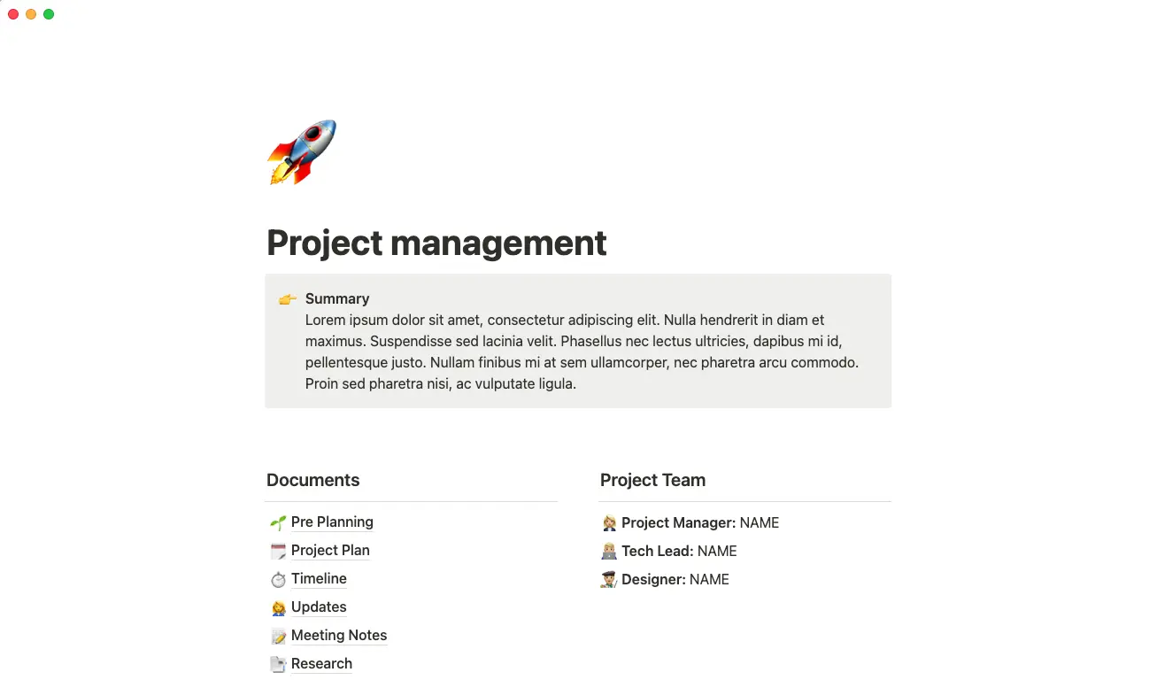 project management template